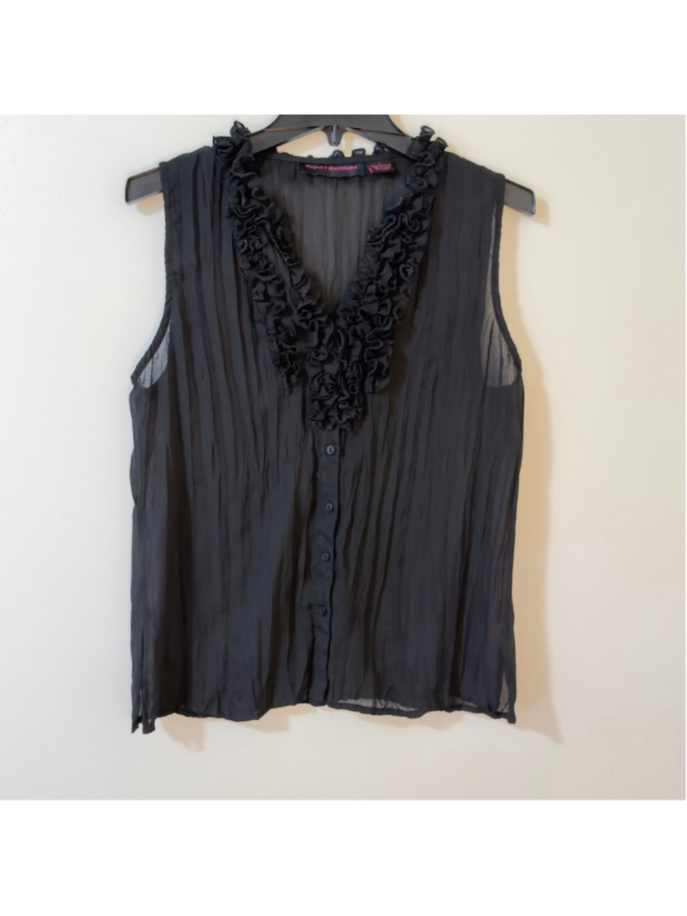 Hayley Matthews Women's Ruffle Front Sheer Blouse – Large (b4)